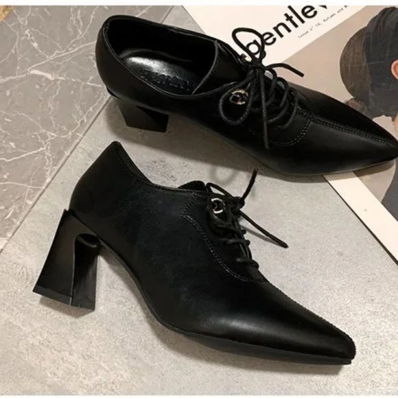 Women's lace-up fashion shoes with pointed toes and thick single shoes - Picture 3 of 4